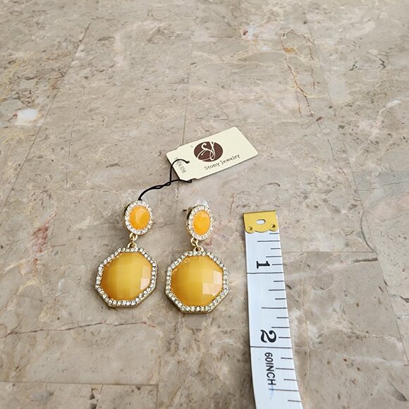 Stony Orange and Yellow Fashion Earrings - Picture 3 of 6